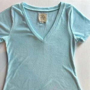 CHASER blue terry v neck shirt size small